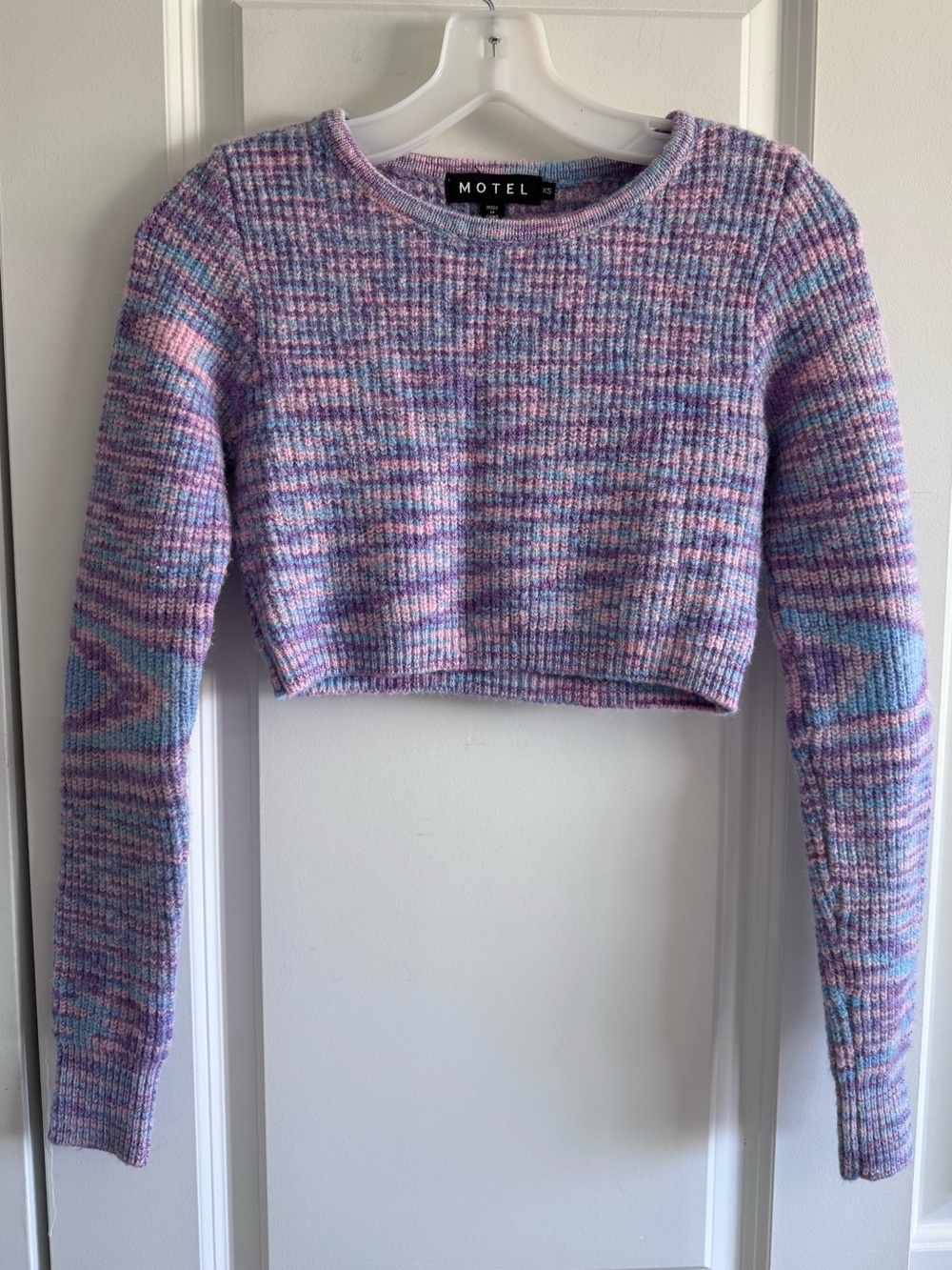 Motel Rocks Pastel Stripe Cropped Crew Sweater space-dyed